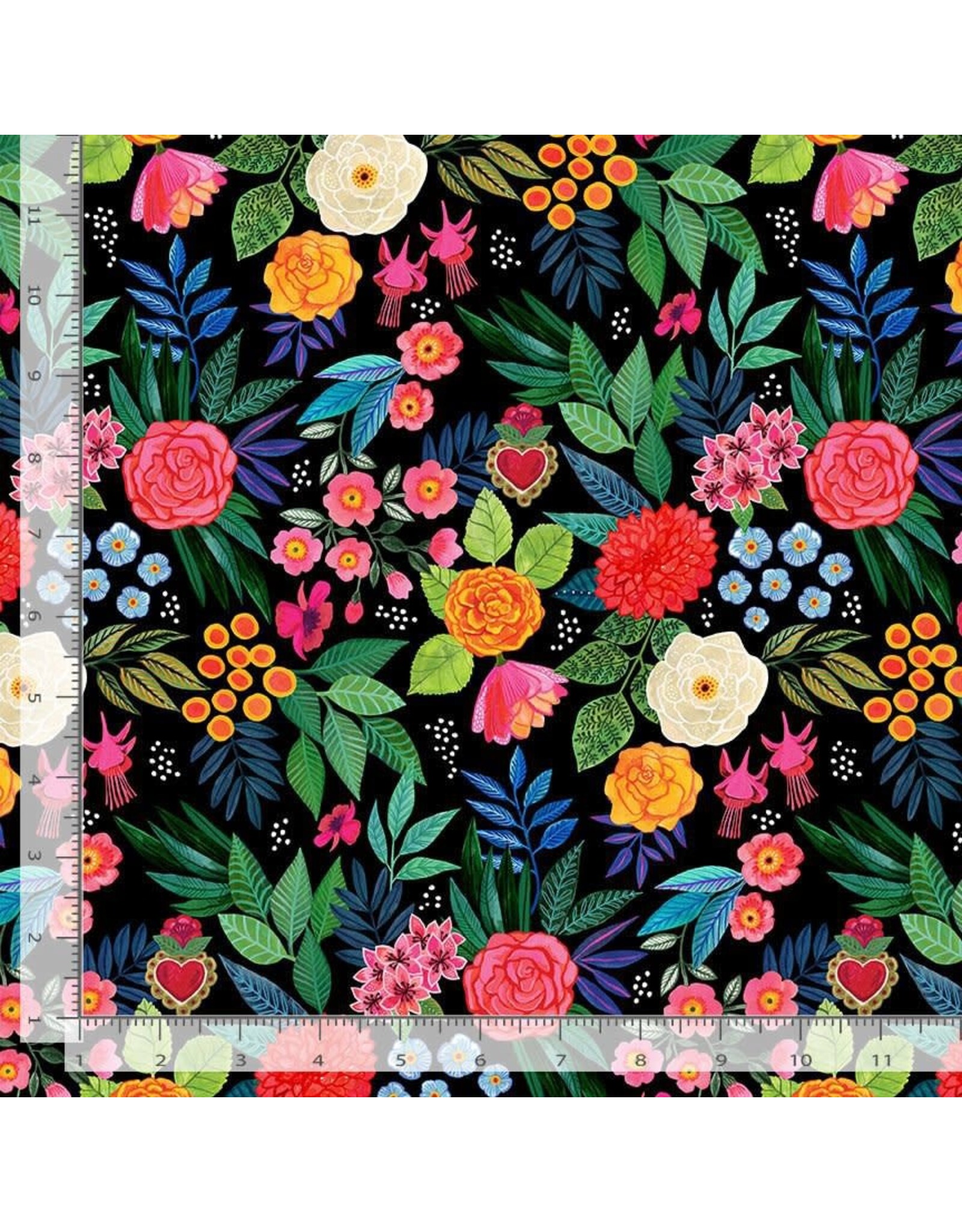 Miriam Bos Hola Frida, Bellezza in Coal, Fabric Half-Yards