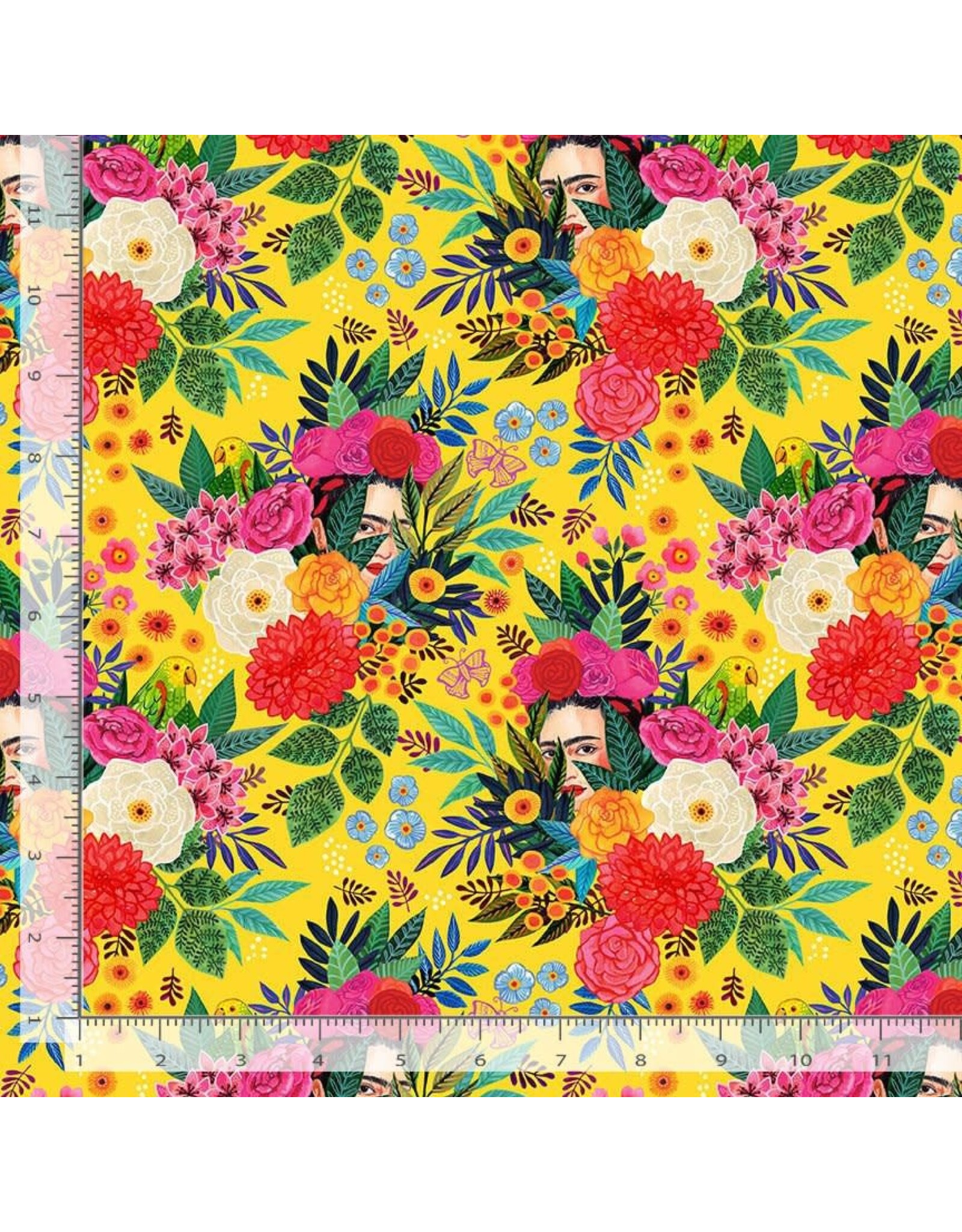 Miriam Bos Hola Frida, Hola Frida in Buttercup, Fabric Half-Yards