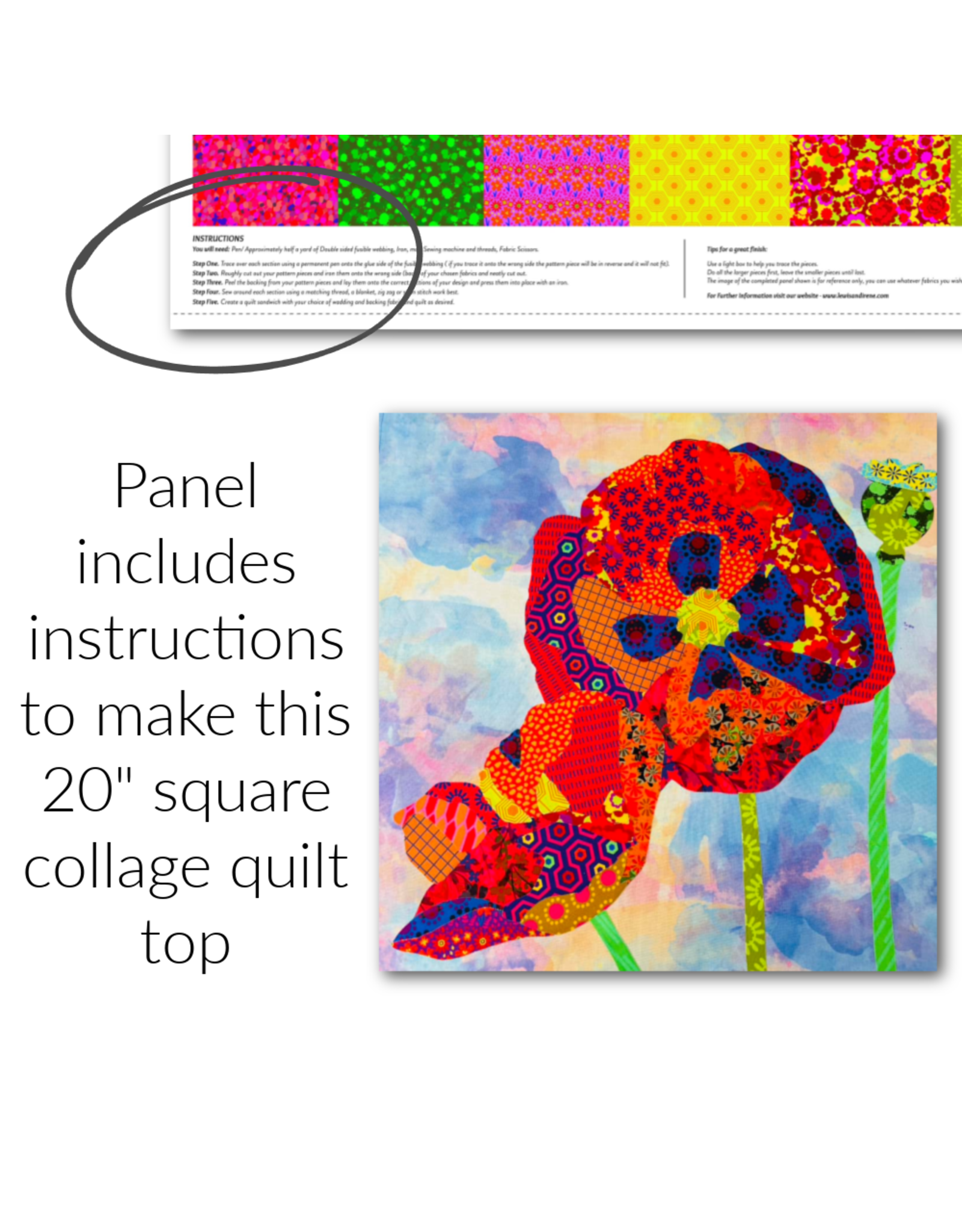 Lewis & Irene The Flower Collection, Poppy Panel in Bright, 36" x 44" Fabric Panel