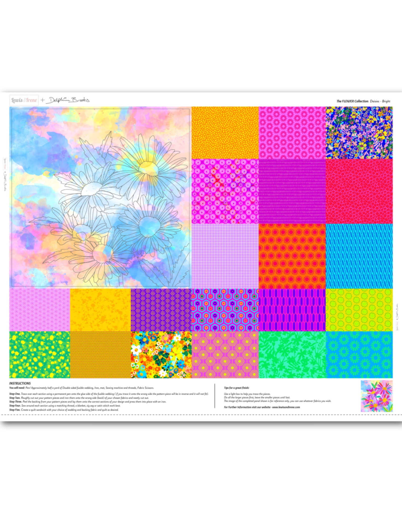 Lewis & Irene The Flower Collection, Daisies Panel in Bright, 36" x 44" Fabric Panel