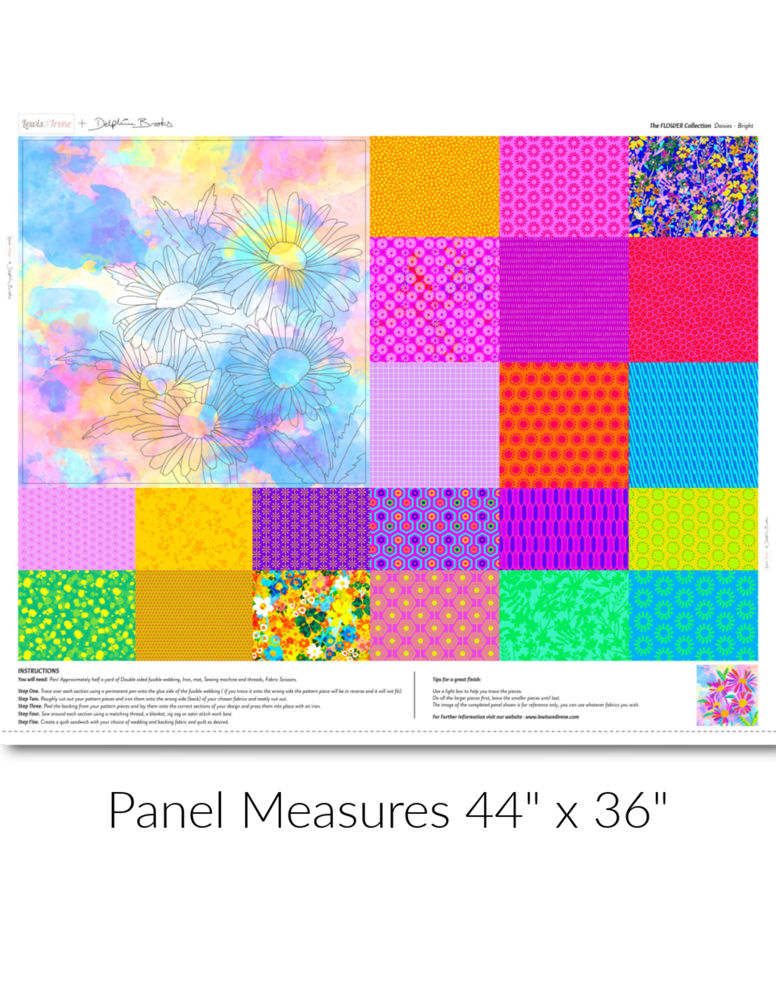 Lewis & Irene The Flower Collection, Daisies Panel in Bright, 36" x 44" Fabric Panel