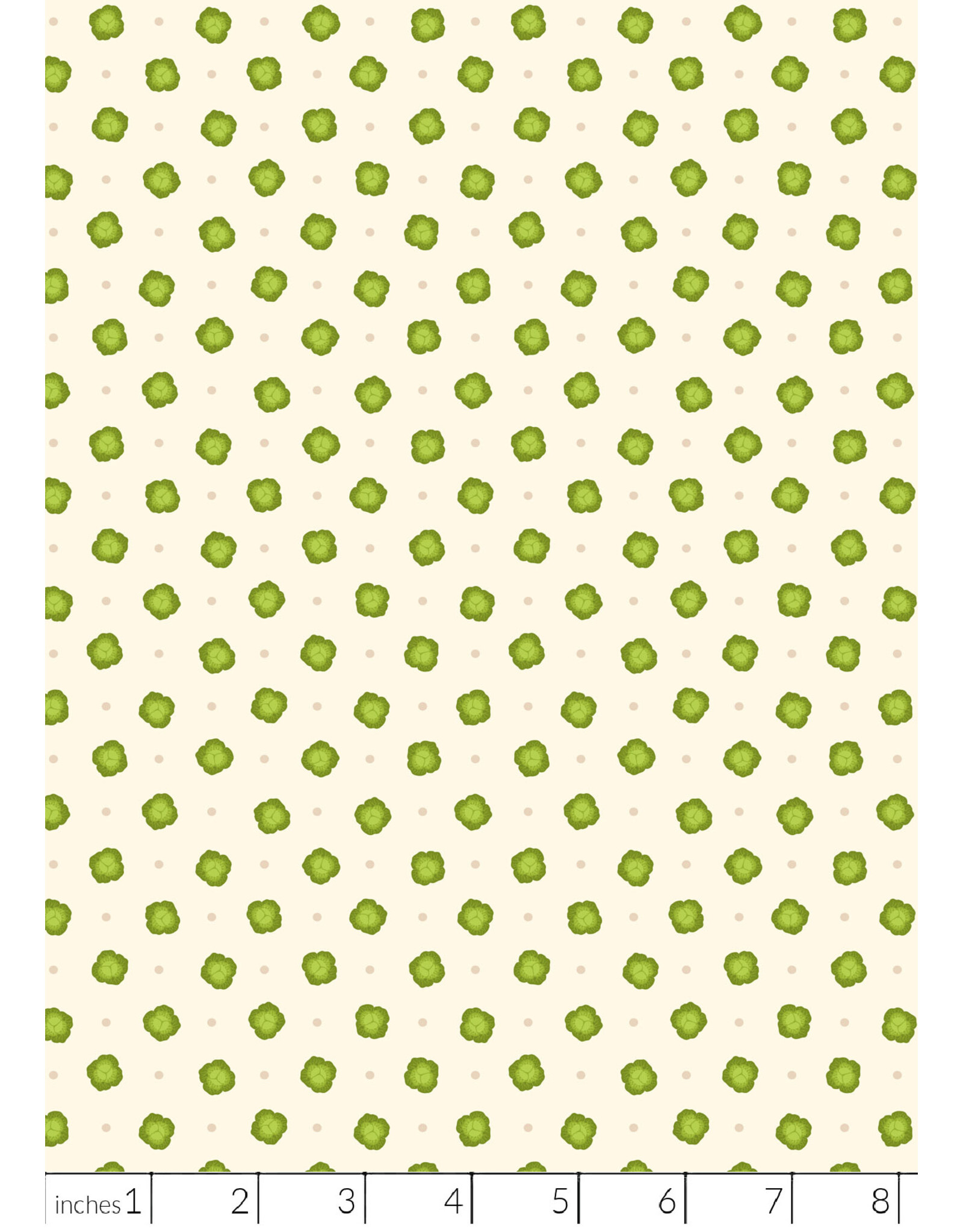 Lewis & Irene ON SALE-5 YARD CUT - The Kitchen Garden, Polka Dot Cabbage in Cream