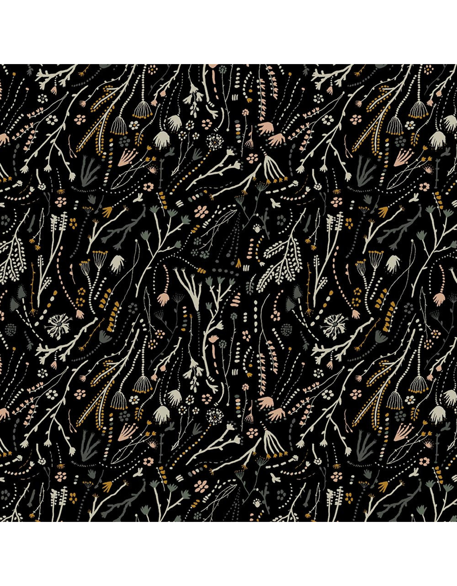 Boccaccini Meadows Rayon, Autumn Forage, Branches in Black, Fabric Half-Yards