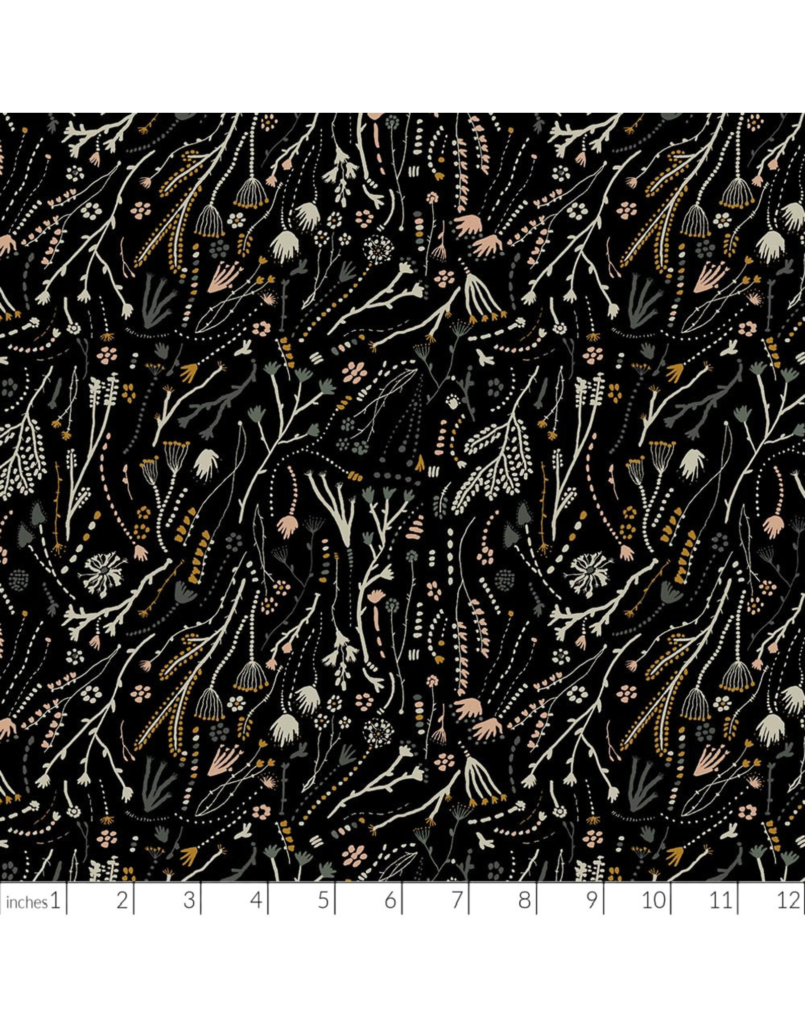 Boccaccini Meadows Rayon, Autumn Forage, Branches in Black, Fabric Half-Yards