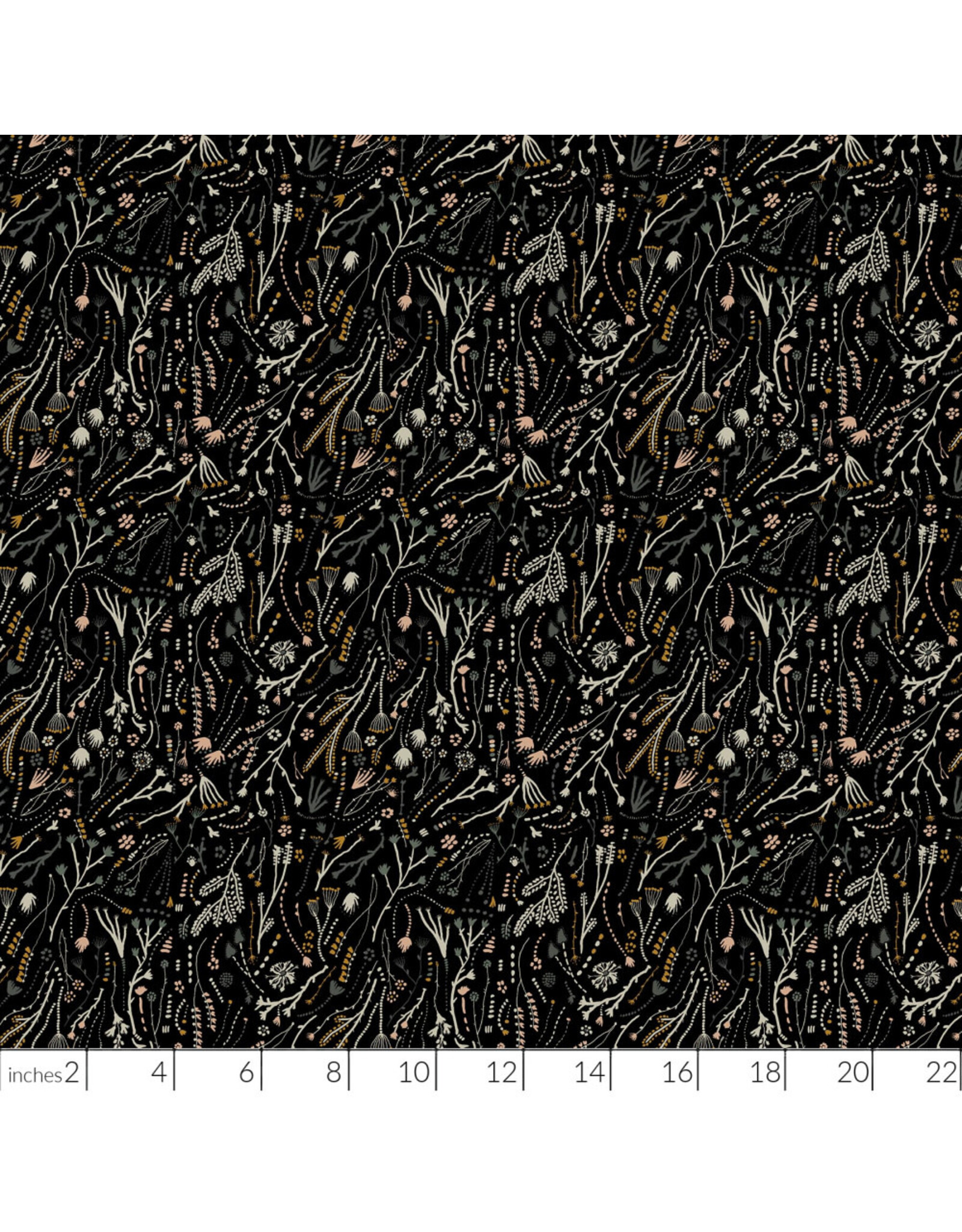 Boccaccini Meadows Rayon, Autumn Forage, Branches in Black, Fabric Half-Yards