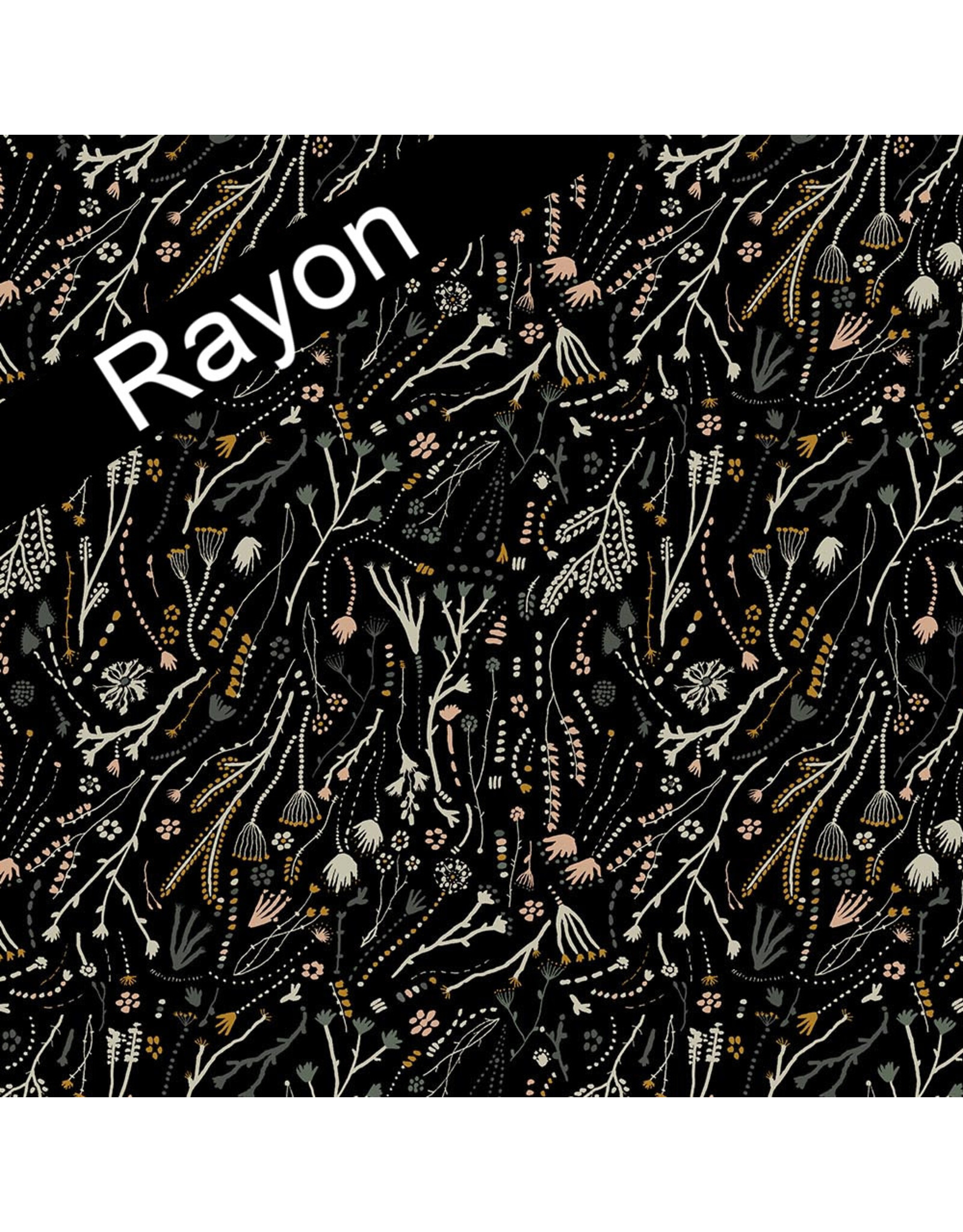 Boccaccini Meadows Rayon, Autumn Forage, Branches in Black, Fabric Half-Yards