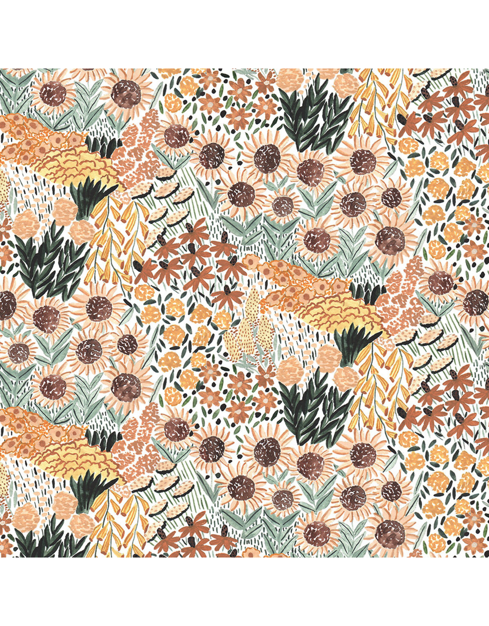 Boccaccini Meadows Autumn Forage, Sunflowers in Gold, Fabric Half-Yards