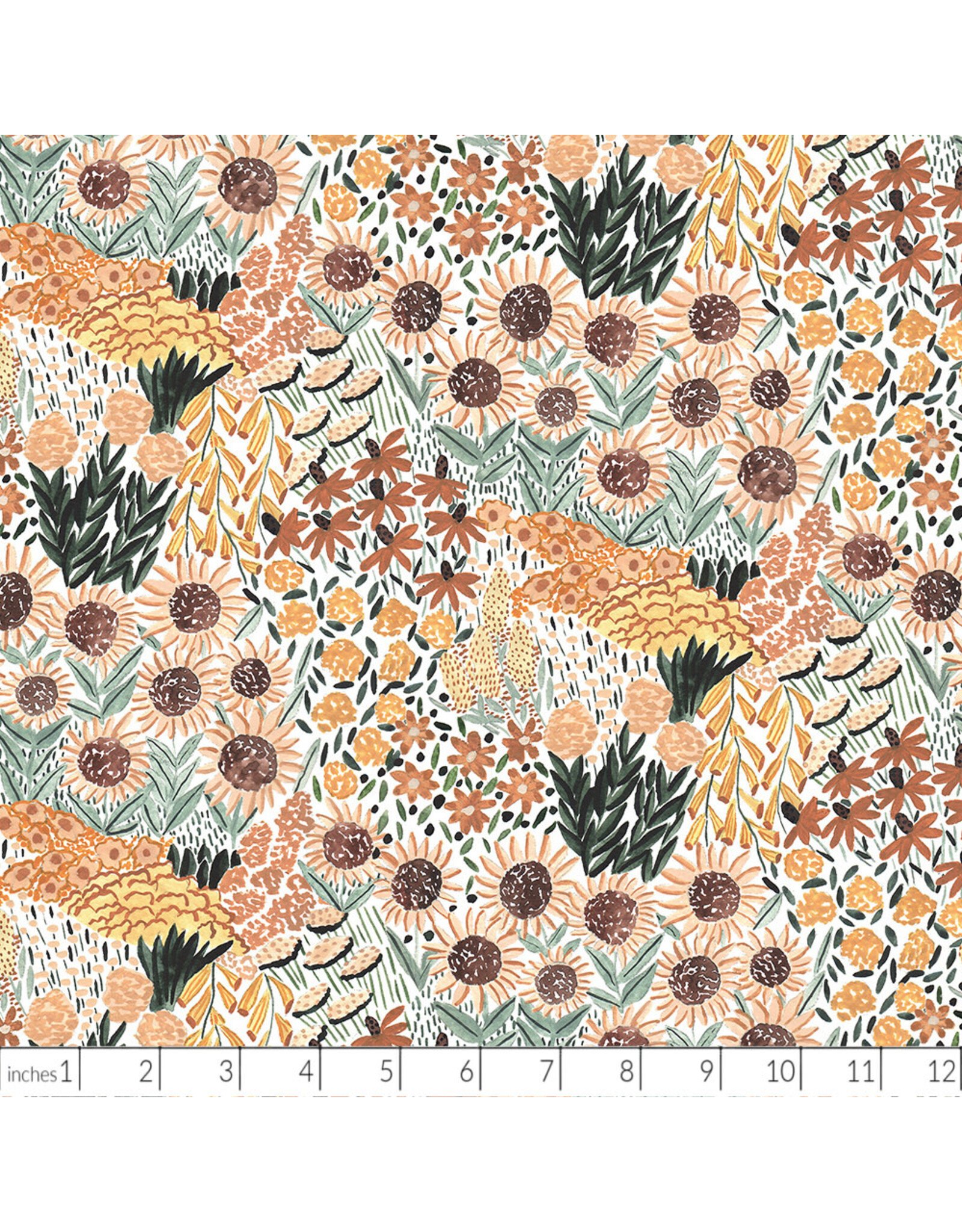 Boccaccini Meadows Autumn Forage, Sunflowers in Gold, Fabric Half-Yards