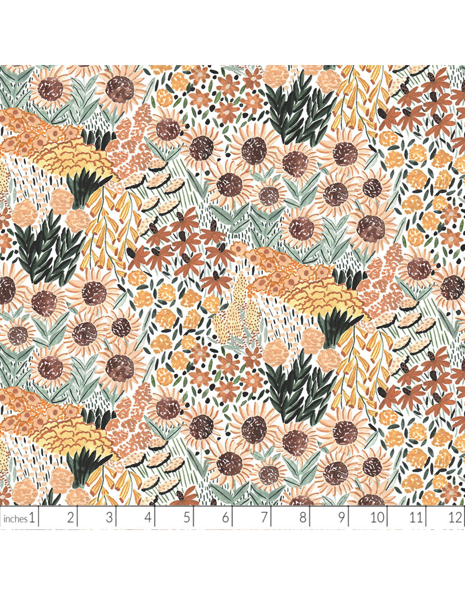 Figo Autumn Forage, Sunflowers in Gold, Fabric Half-Yards
