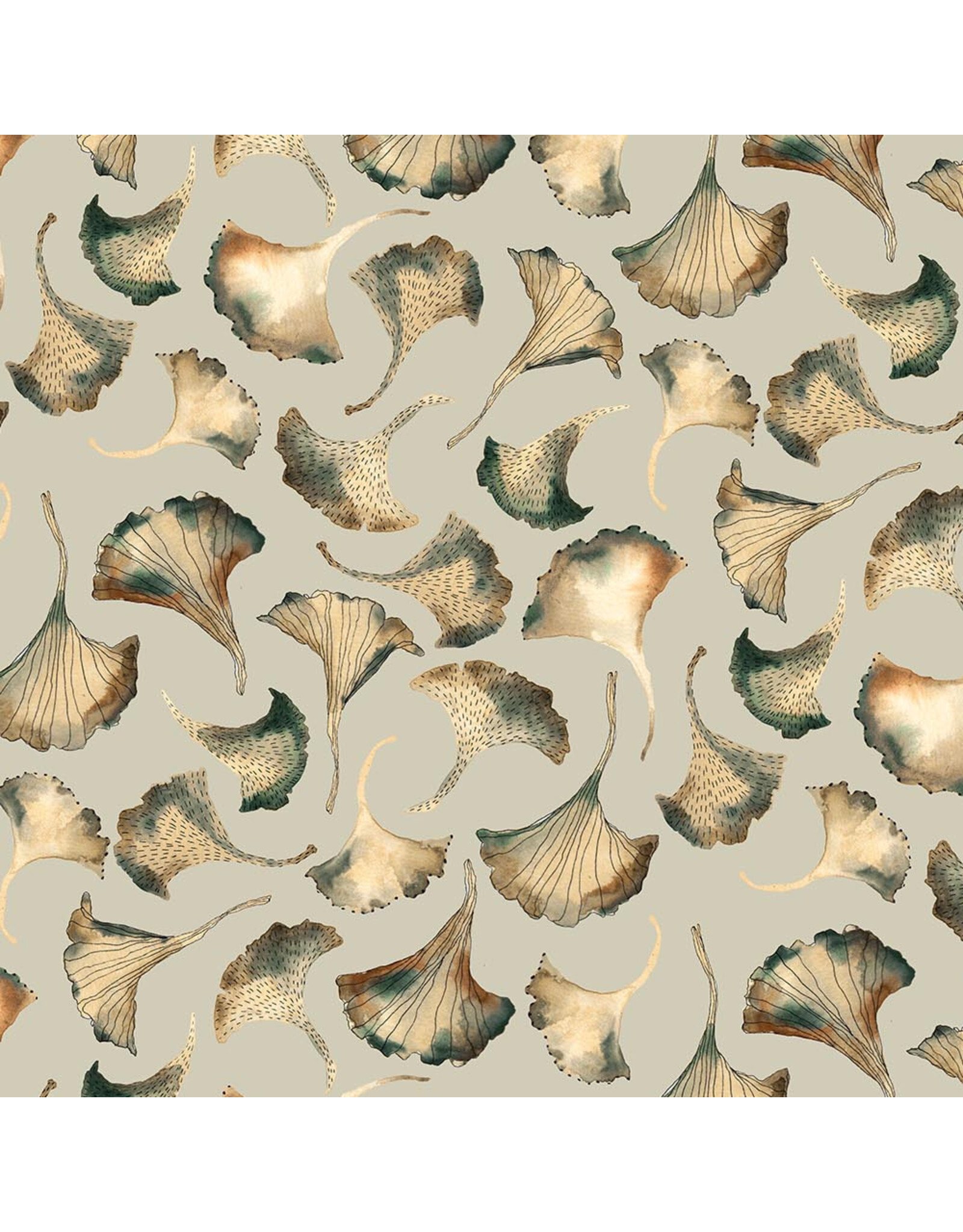 Boccaccini Meadows Autumn Forage, Ginko in Green, Fabric Half-Yards