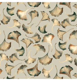 Boccaccini Meadows Autumn Forage, Ginko in Green, Fabric Half-Yards