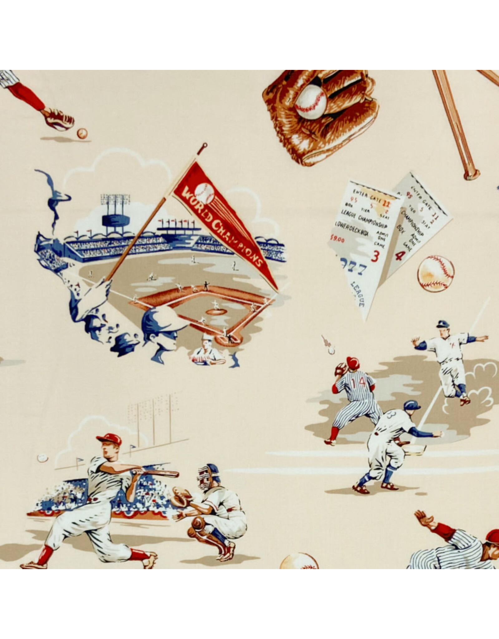 Alexander Henry Fabrics The Great American Pastime, Top of the Ninth in Vintage Tea, Fabric Half-Yards
