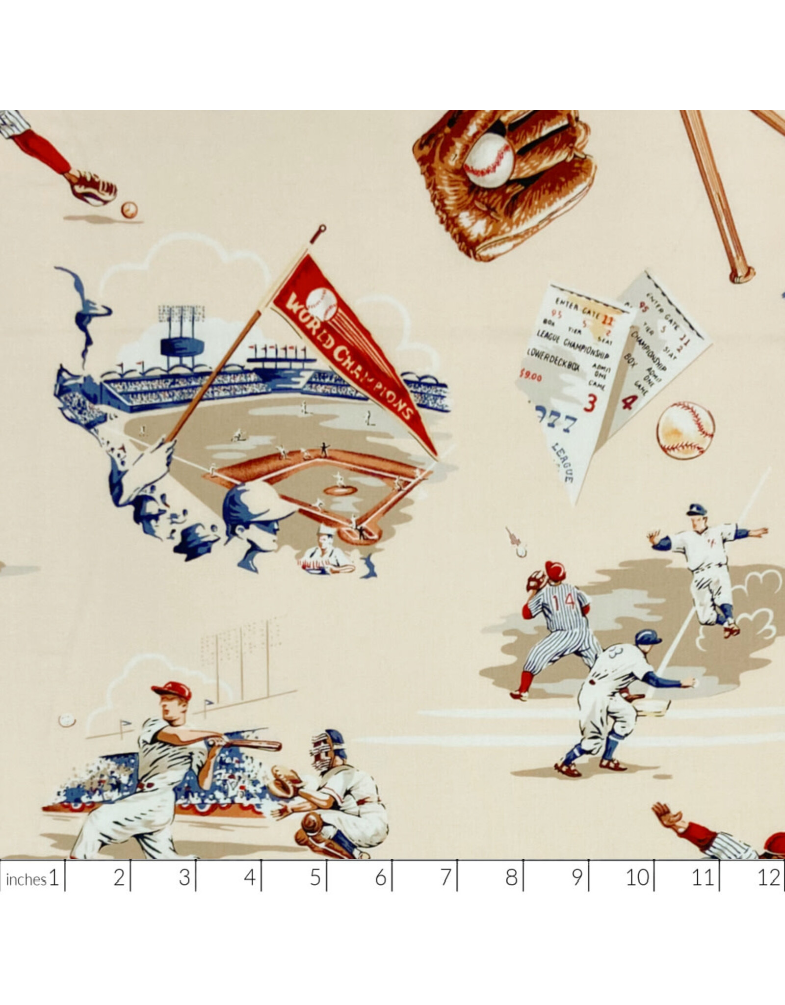 PD's Alexander Henry Collection The Great American Pastime, Top of the Ninth in Vintage Tea, Dinner Napkin