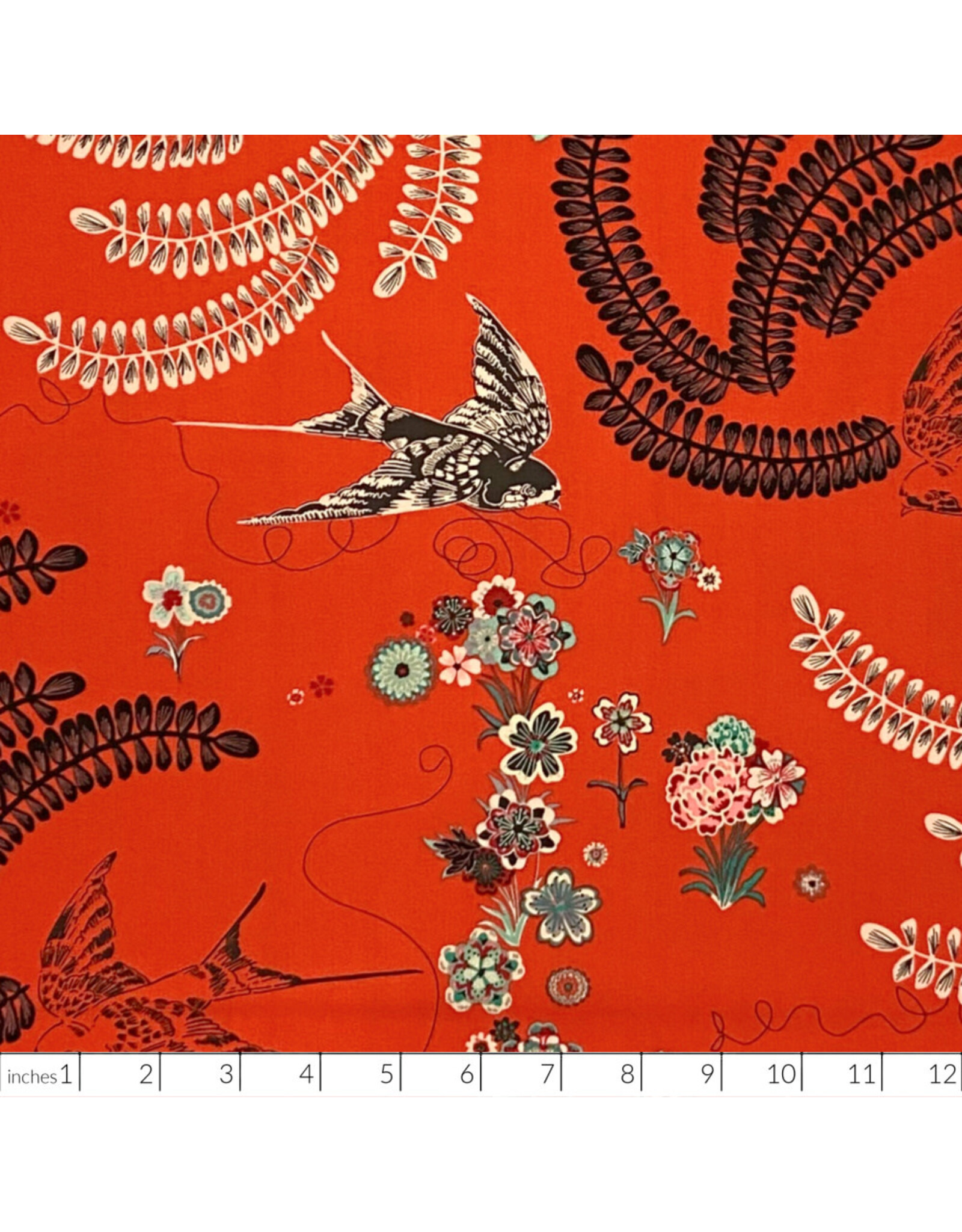 Alexander Henry Fabrics Indochine, Japanese Sparrow in Red, Fabric Half-Yards