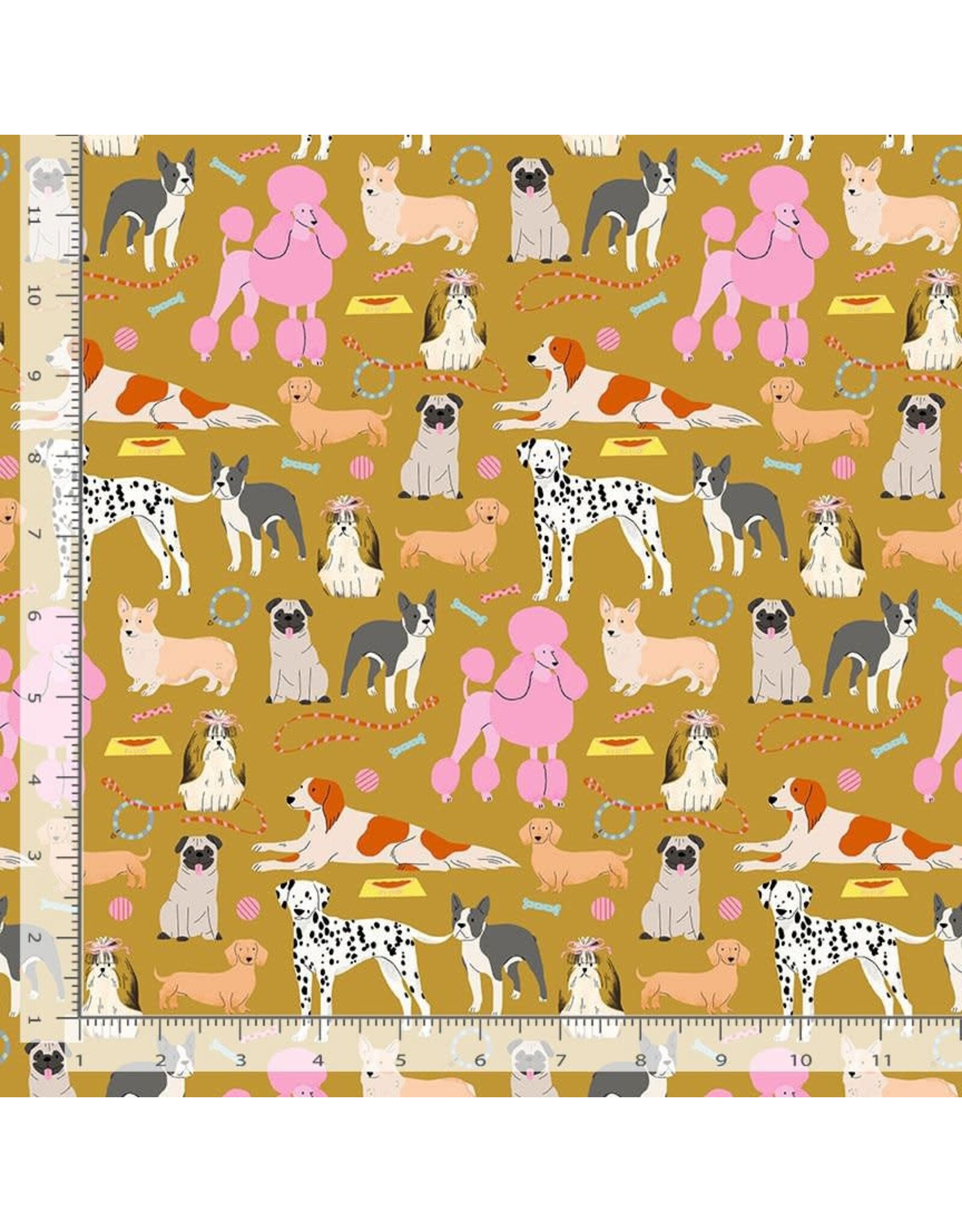 Dear Stella Dog Days in Gold, Fabric Half-Yards