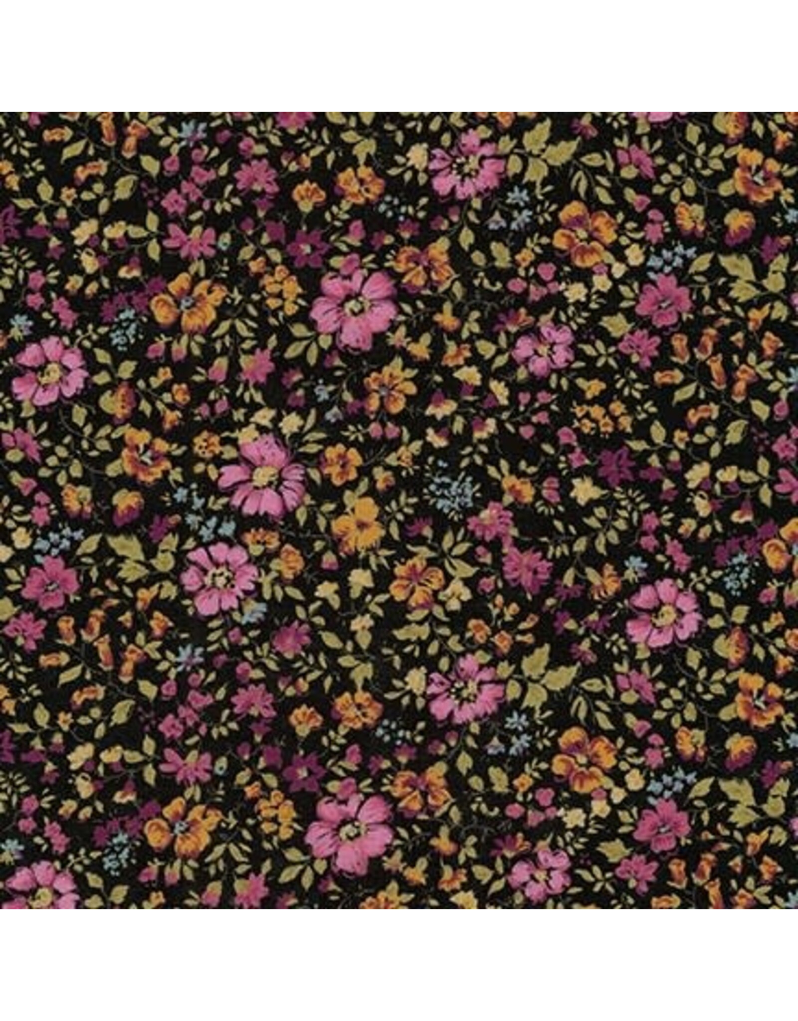 Sevenberry Cotton Lawn, Petite Garden Lawn in Black with Lilac, Fabric Half-Yards