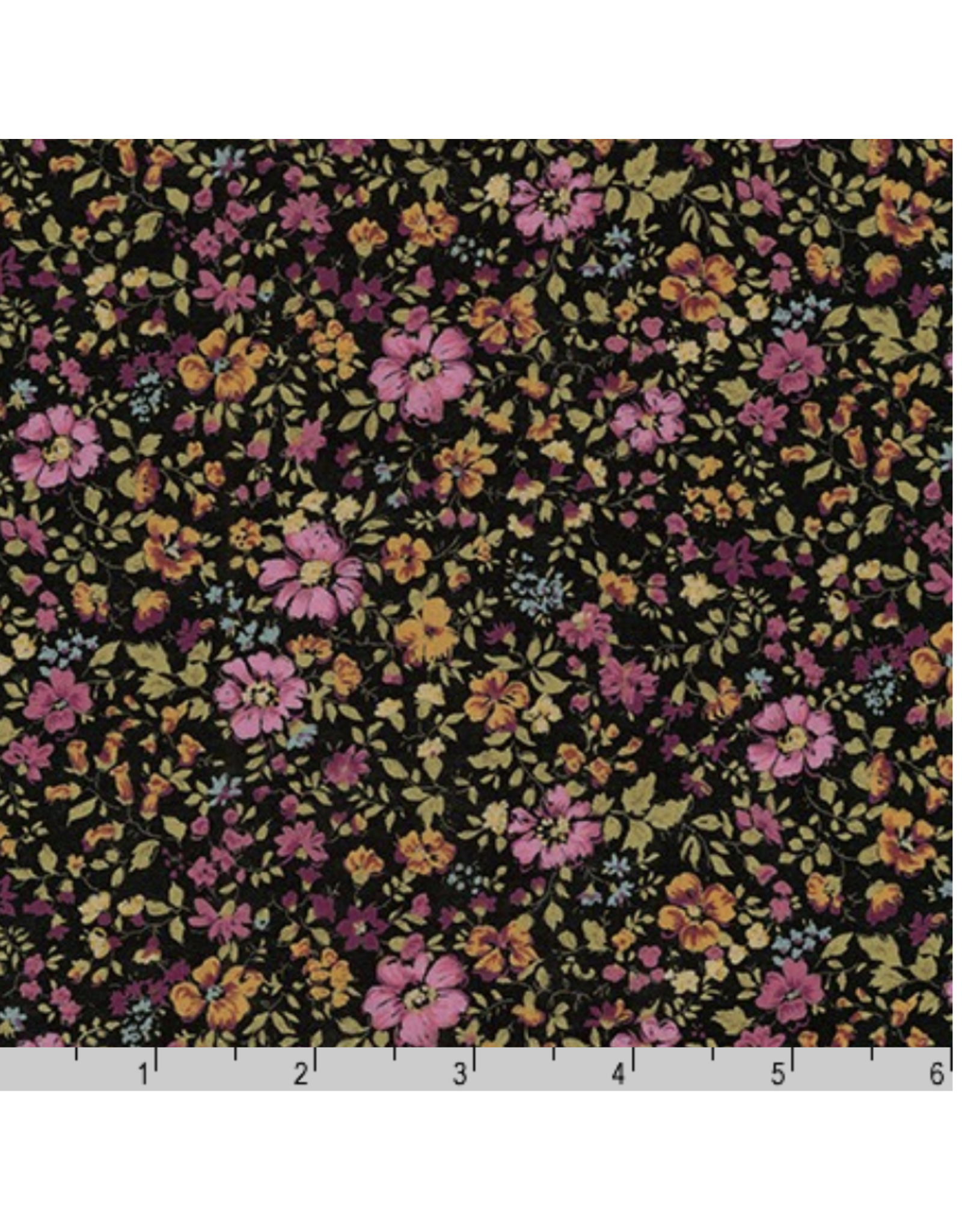 Sevenberry Cotton Lawn, Petite Garden Lawn in Black with Lilac, Fabric Half-Yards