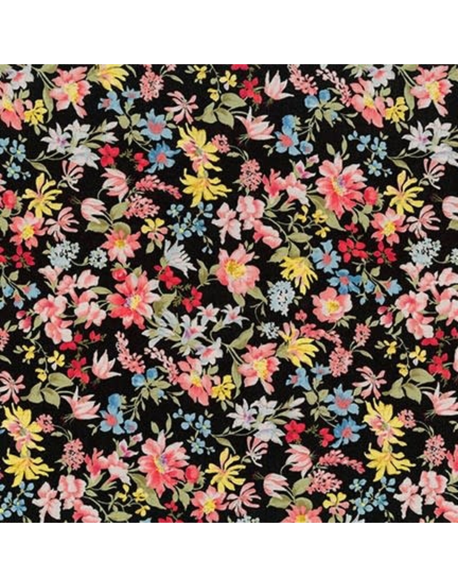 Sevenberry Cotton Lawn, Petite Garden Lawn in Black with Bright, Fabric Half-Yards