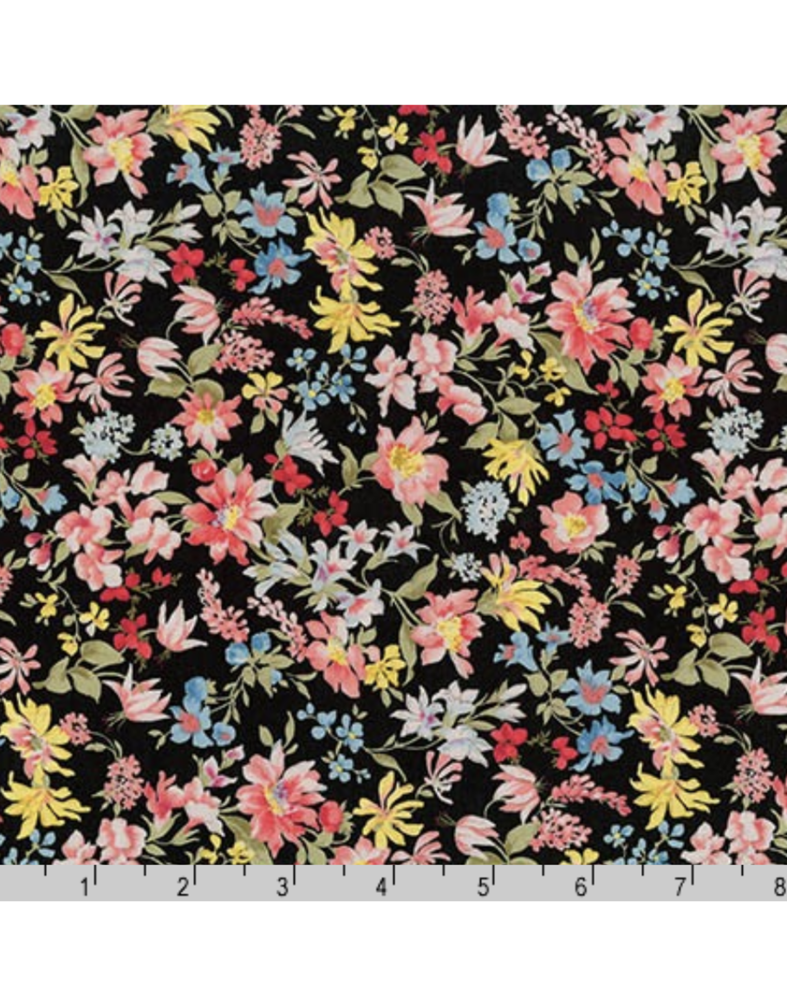 Sevenberry Cotton Lawn, Petite Garden Lawn in Black with Bright, Fabric Half-Yards