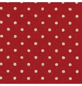 Sevenberry Linen Flax Canvas Natural Dots in Red, Fabric Half-Yards