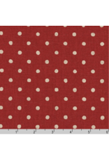 Sevenberry Linen Flax Canvas Natural Dots in Red, Fabric Half-Yards