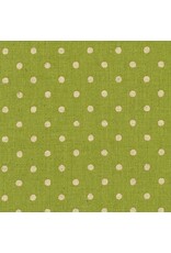 Sevenberry Linen Flax Canvas Natural Dots in Lime, Fabric Half-Yards