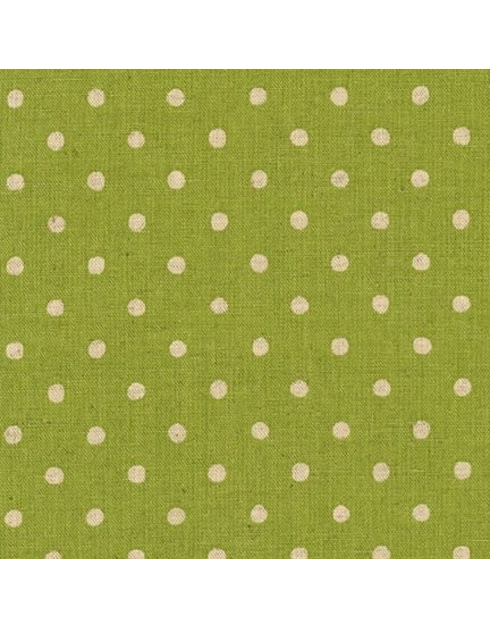 Sevenberry Linen Cotton Flax Canvas Natural Dots in Lime, Fabric Half-Yards