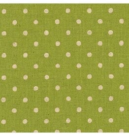 Sevenberry Linen Cotton Flax Canvas Natural Dots in Lime, Fabric Half-Yards