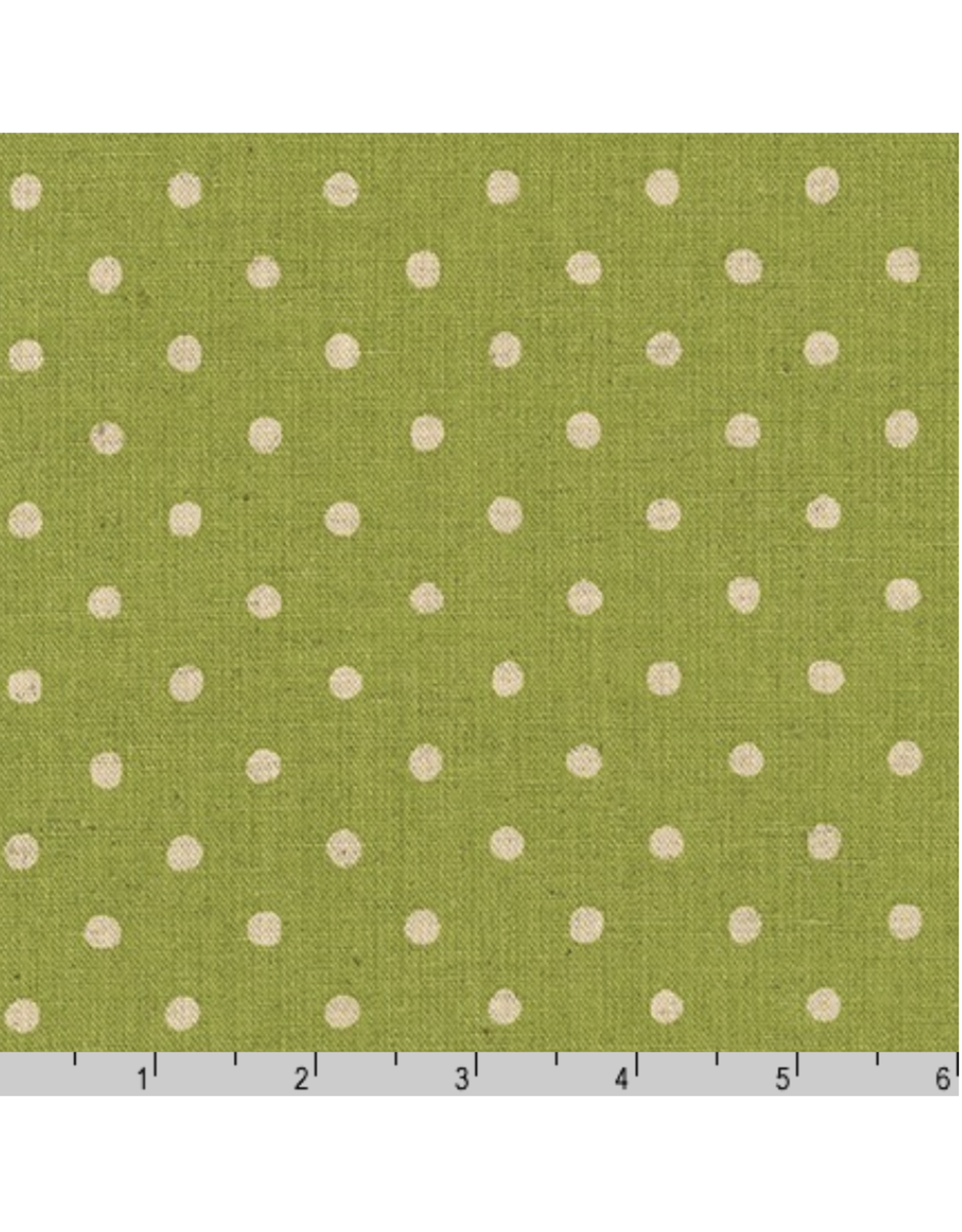 Sevenberry Linen Cotton Flax Canvas Natural Dots in Lime, Fabric Half-Yards