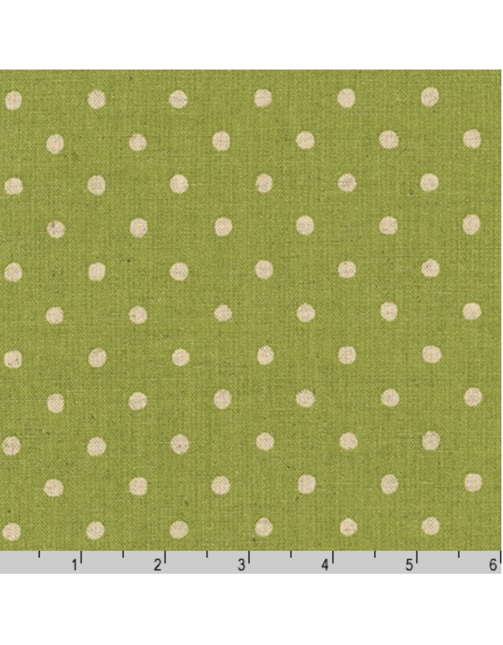 Sevenberry Linen Flax Canvas Natural Dots in Lime, Fabric Half-Yards