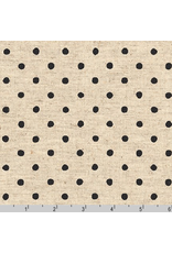 Sevenberry Linen Flax Canvas Natural Dots in Jet, Fabric Half-Yards