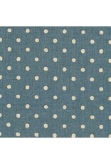 Sevenberry Linen Flax Canvas Natural Dots in Denim, Fabric Half-Yards