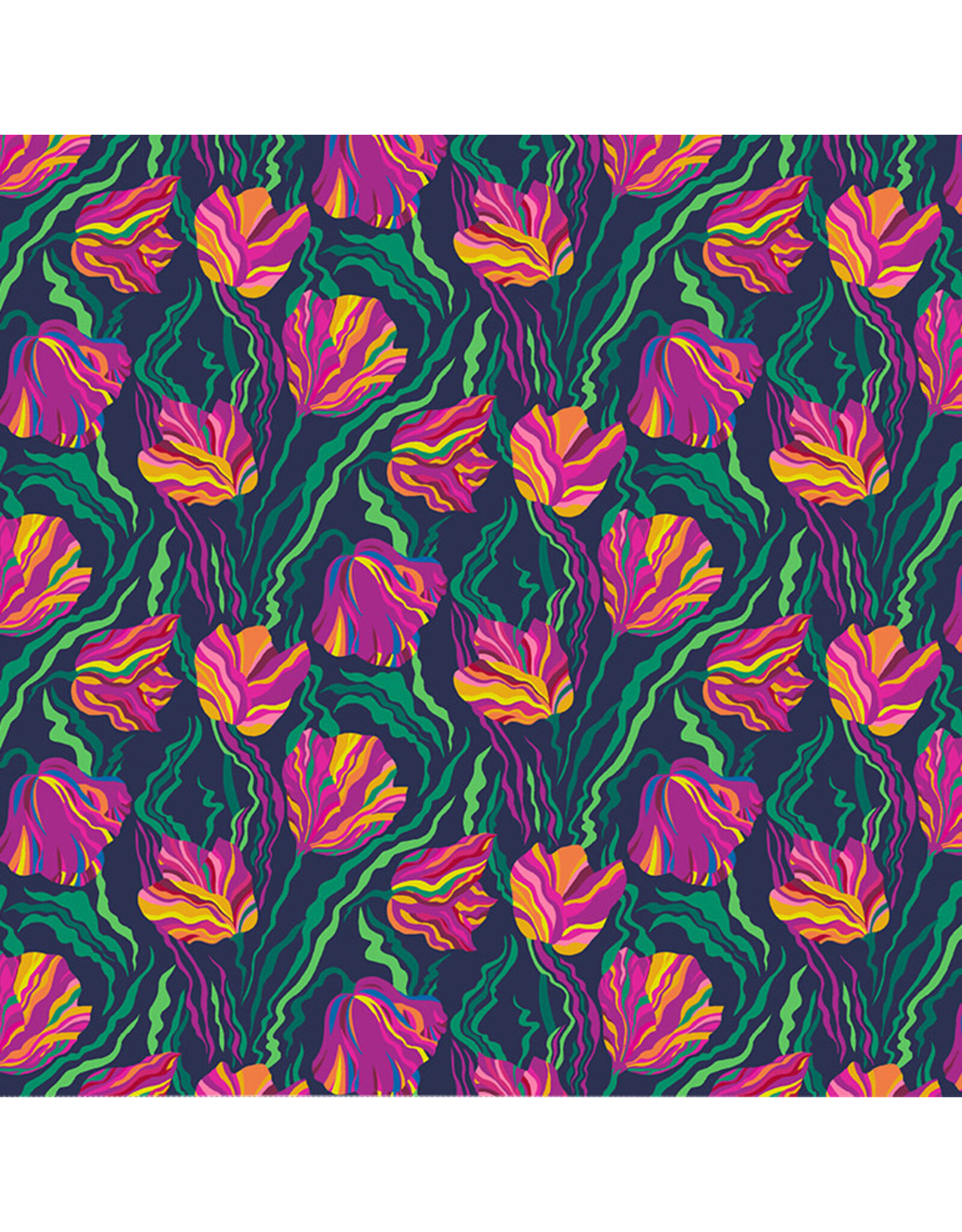 Sally Kelly Botanica, Tulip in Indigo, Fabric Half-Yards
