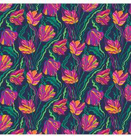 Sally Kelly Botanica, Tulip in Indigo, Fabric Half-Yards