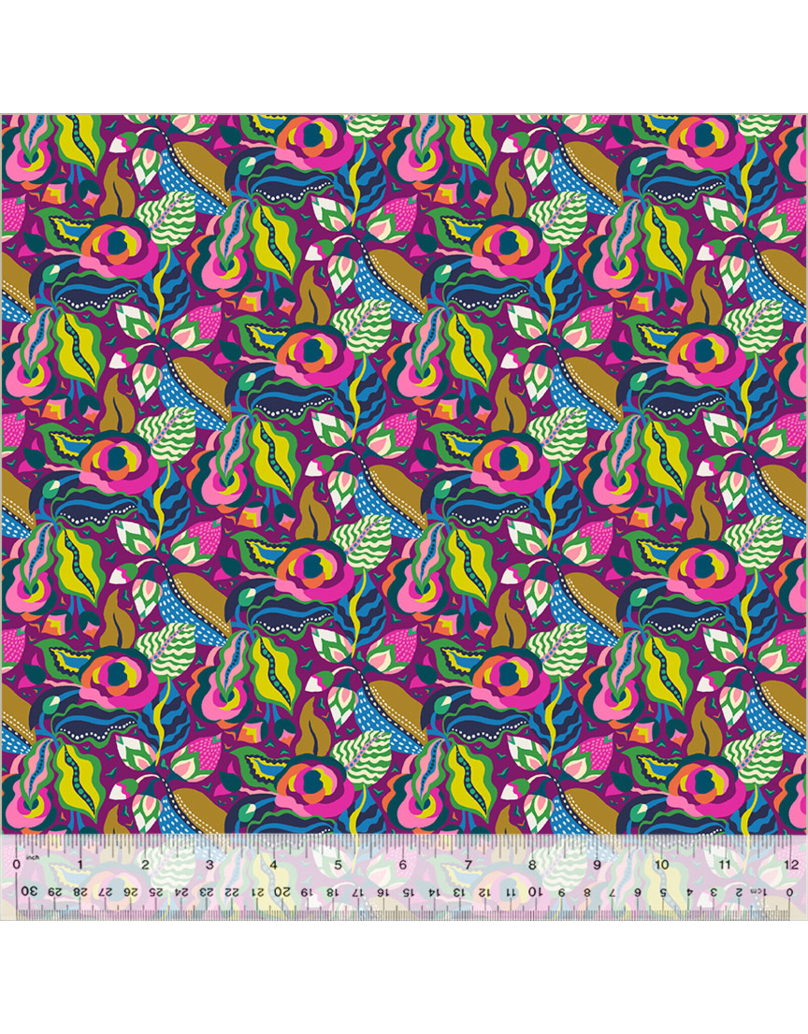 Sally Kelly ON SALE-5 YARD CUT - Botanica, Camellia in Grape