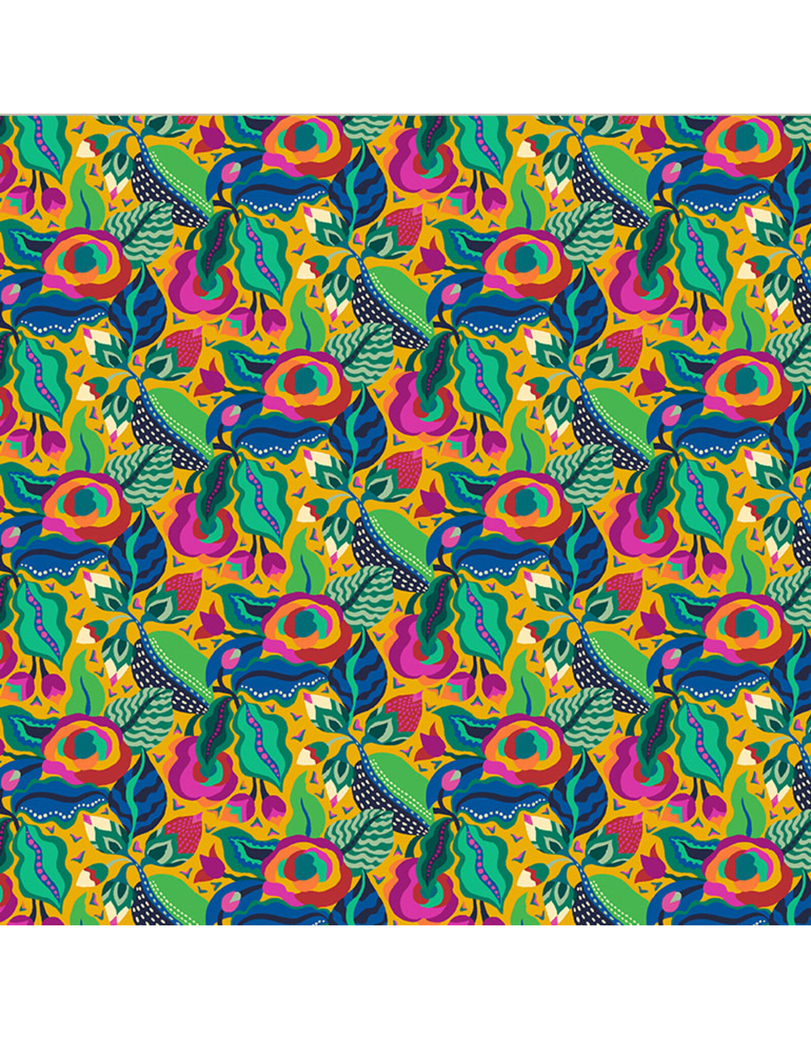 Sally Kelly Botanica, Camellia in Gold, Fabric Half-Yards