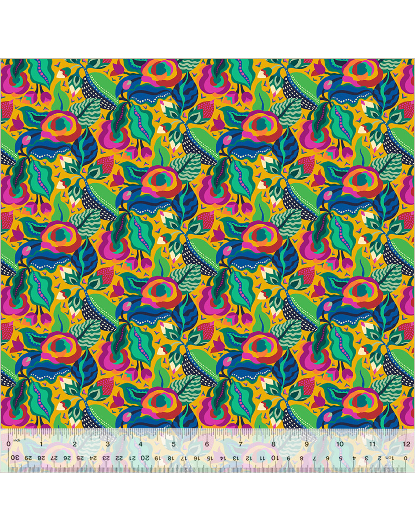 Sally Kelly ON SALE-5 YARD CUT - Botanica, Camellia in Gold