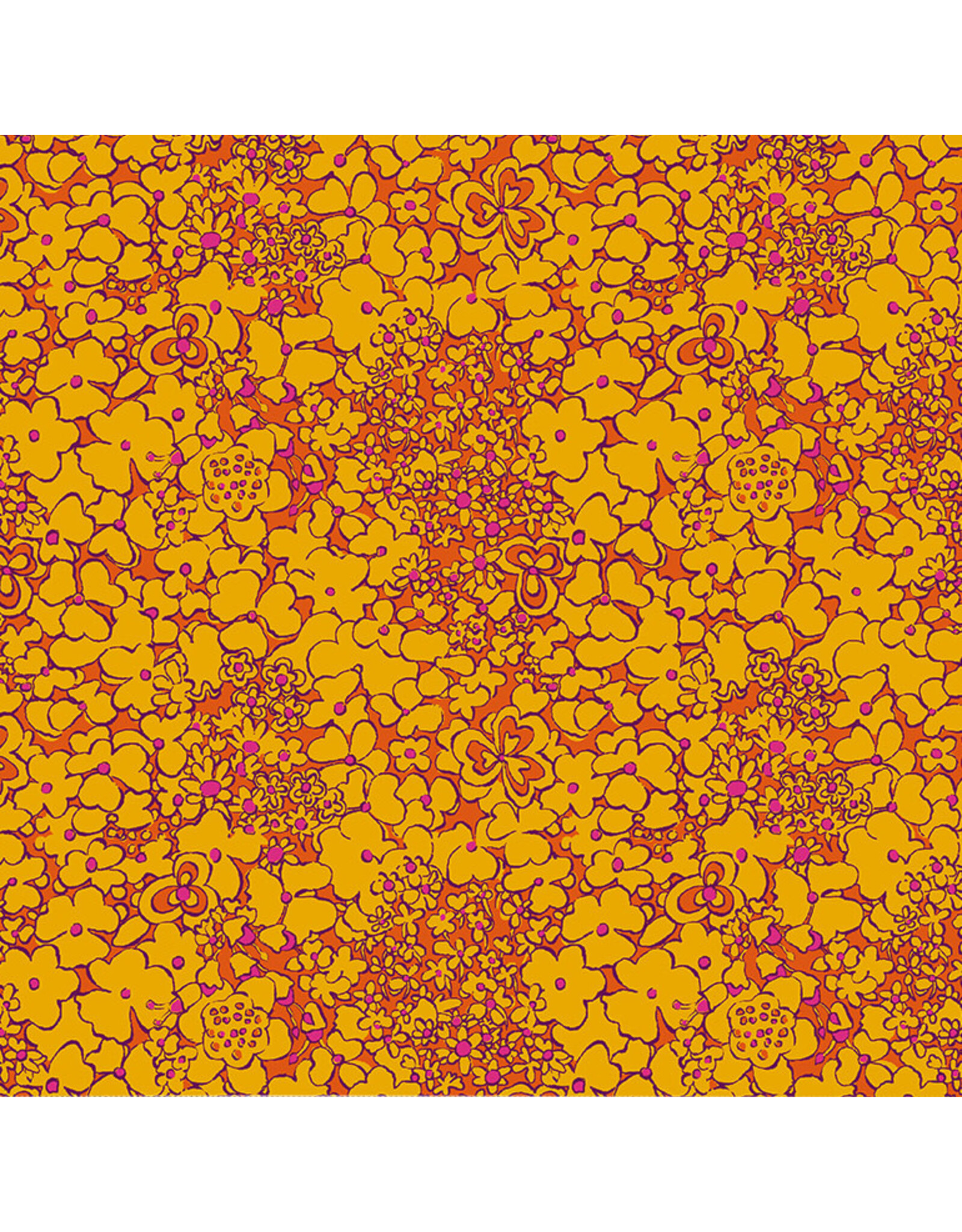 Sally Kelly Botanica, Periwinkle in Tangerine, Fabric Half-Yards