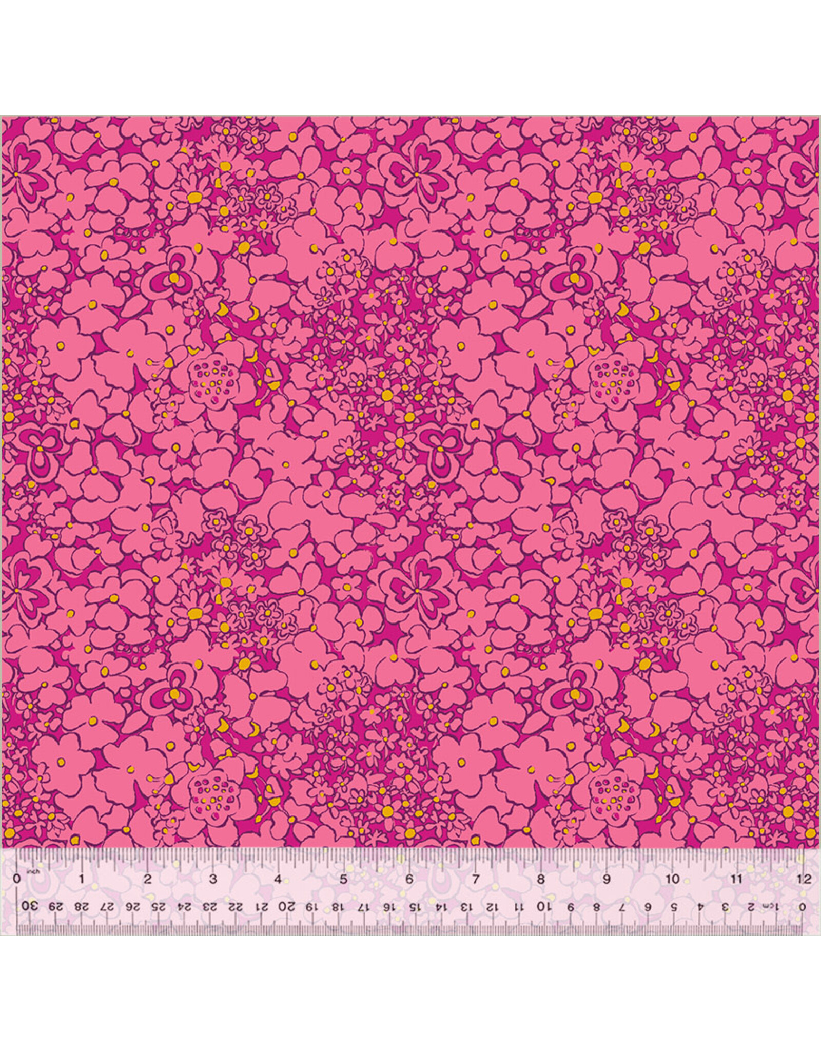Sally Kelly Botanica, Periwinkle in Magenta, Fabric Half-Yards