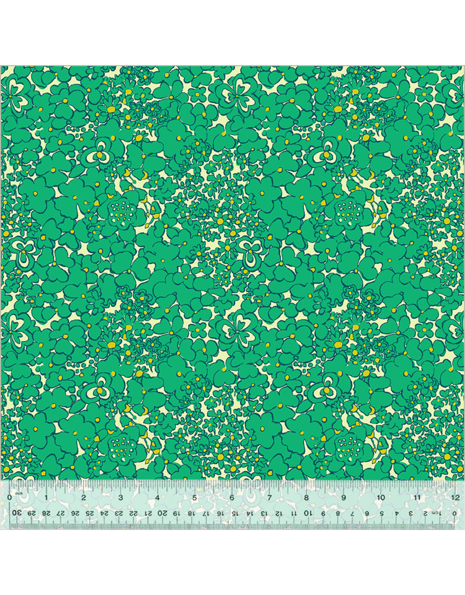 Sally Kelly Botanica, Periwinkle in Jade, Fabric Half-Yards