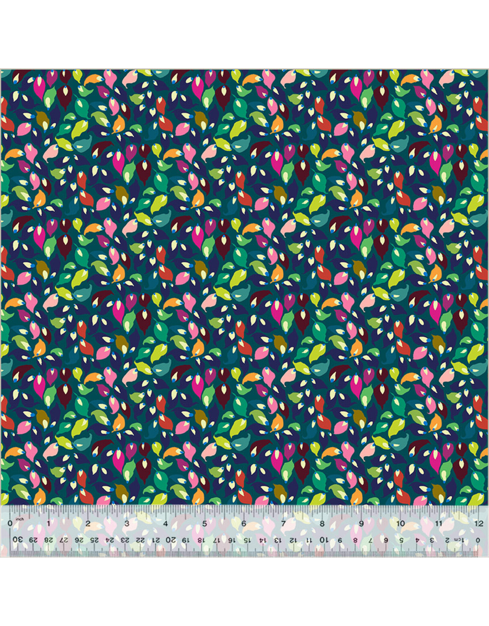 Sally Kelly ON SALE-5 YARD CUT - Botanica, Summer Leaves in Teal