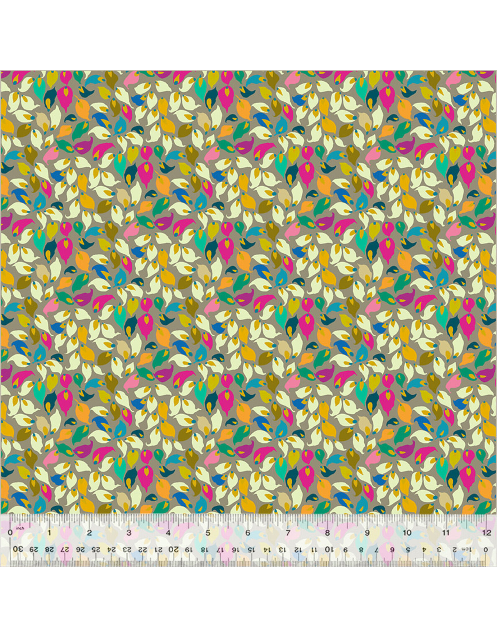 Sally Kelly Botanica, Summer Leaves in Mushroom, Fabric Half-Yards
