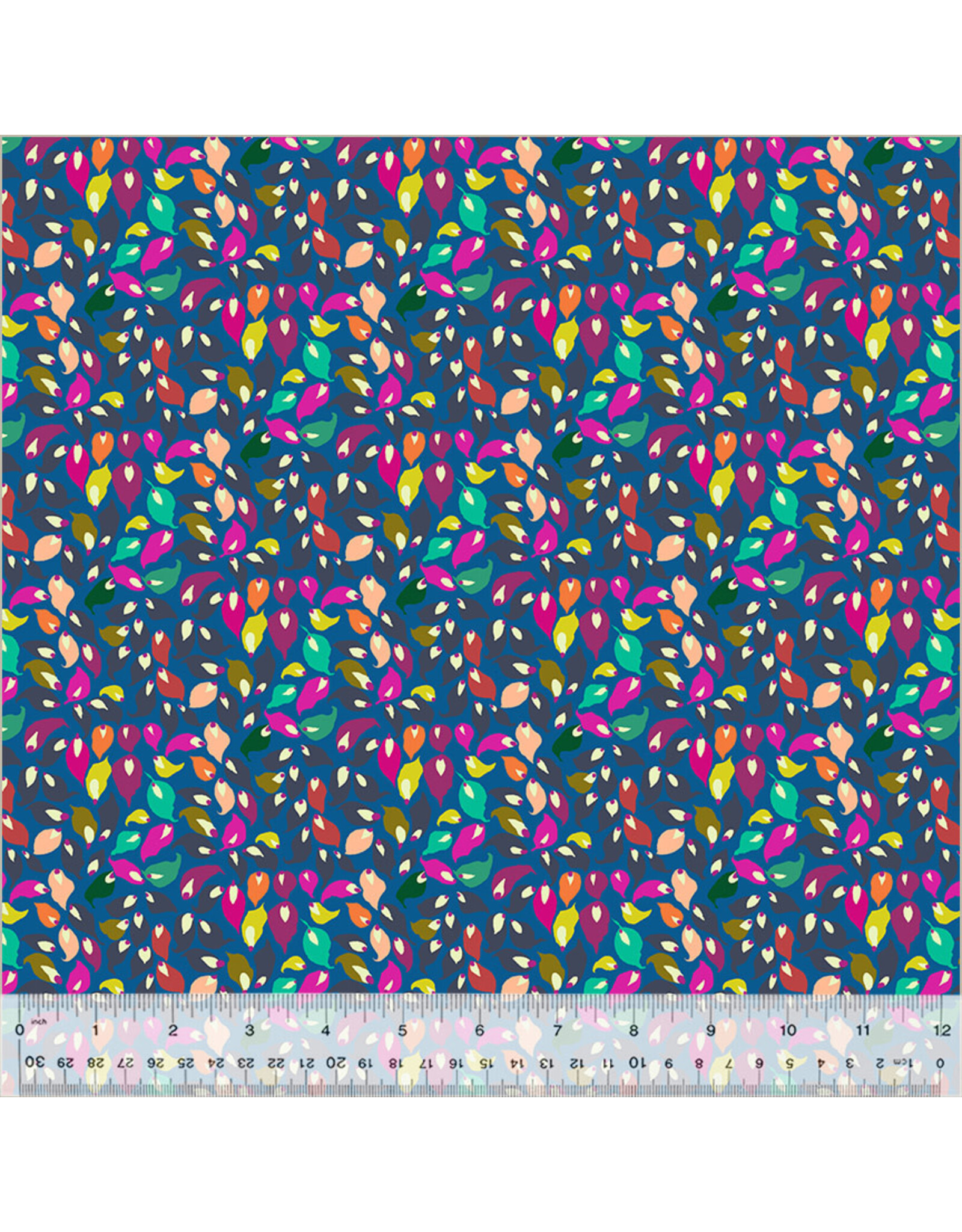 Sally Kelly Botanica, Summer Leaves in Blue, Fabric Half-Yards