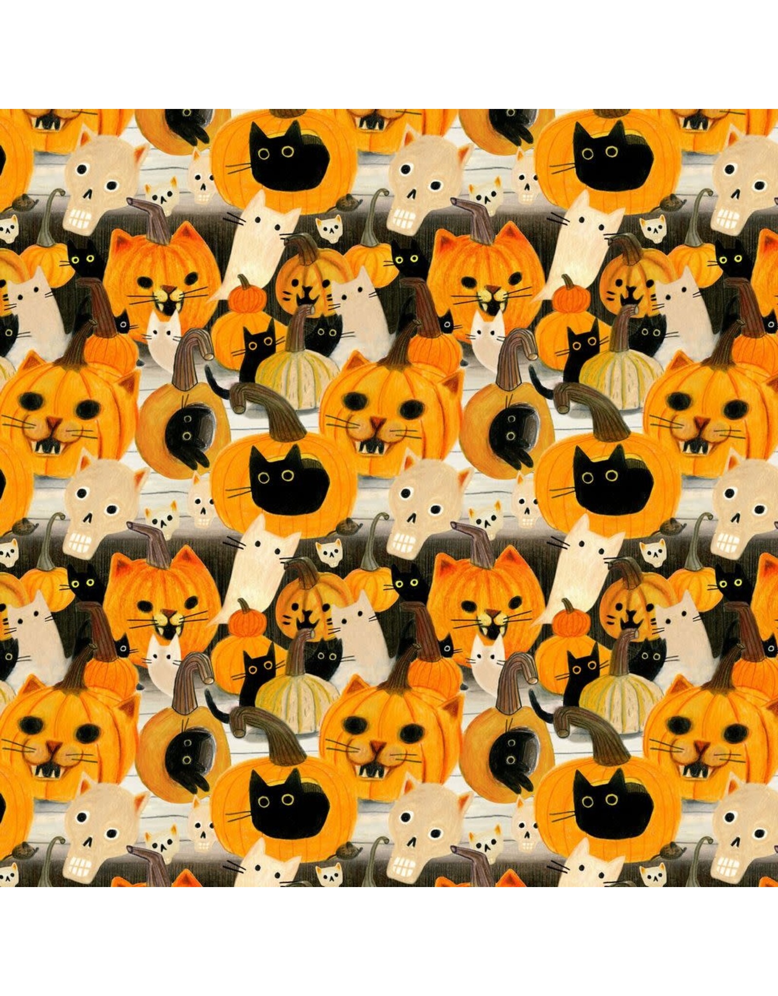 LEEZAWORKS Meowloween, Meowloween in Multi, Fabric Half-Yards