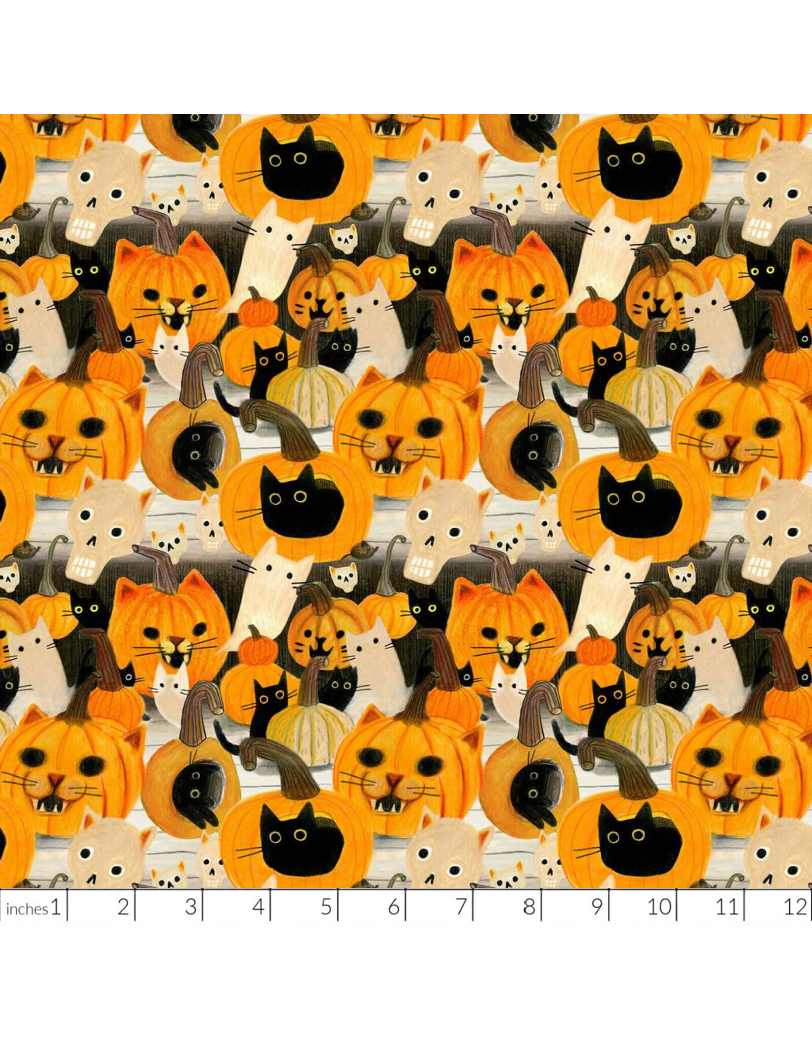 LEEZAWORKS Meowloween, Meowloween in Multi, Fabric Half-Yards