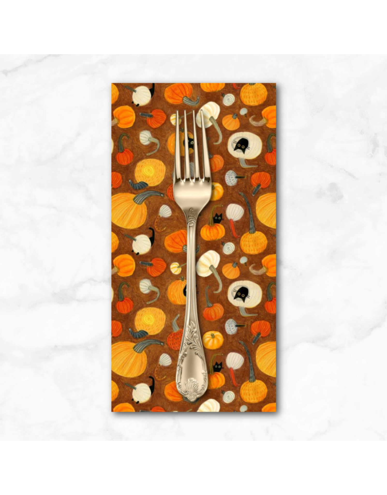 PD's LEEZAWORKS Collection Meowloween, Pumpkin Cats in Umber, Dinner Napkin