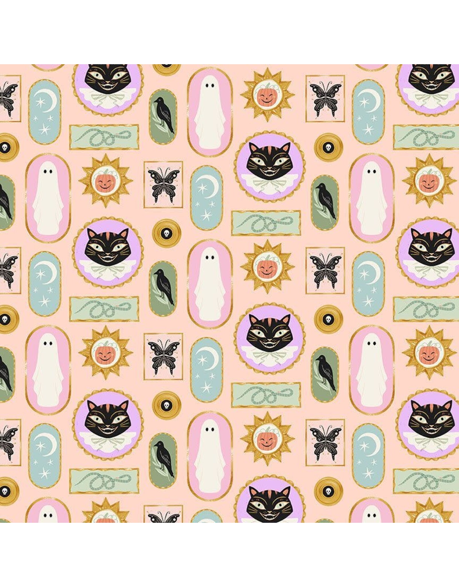 Faye Guanipa Harvest Moon, Spooky Frames in Blush, Fabric Half-Yards