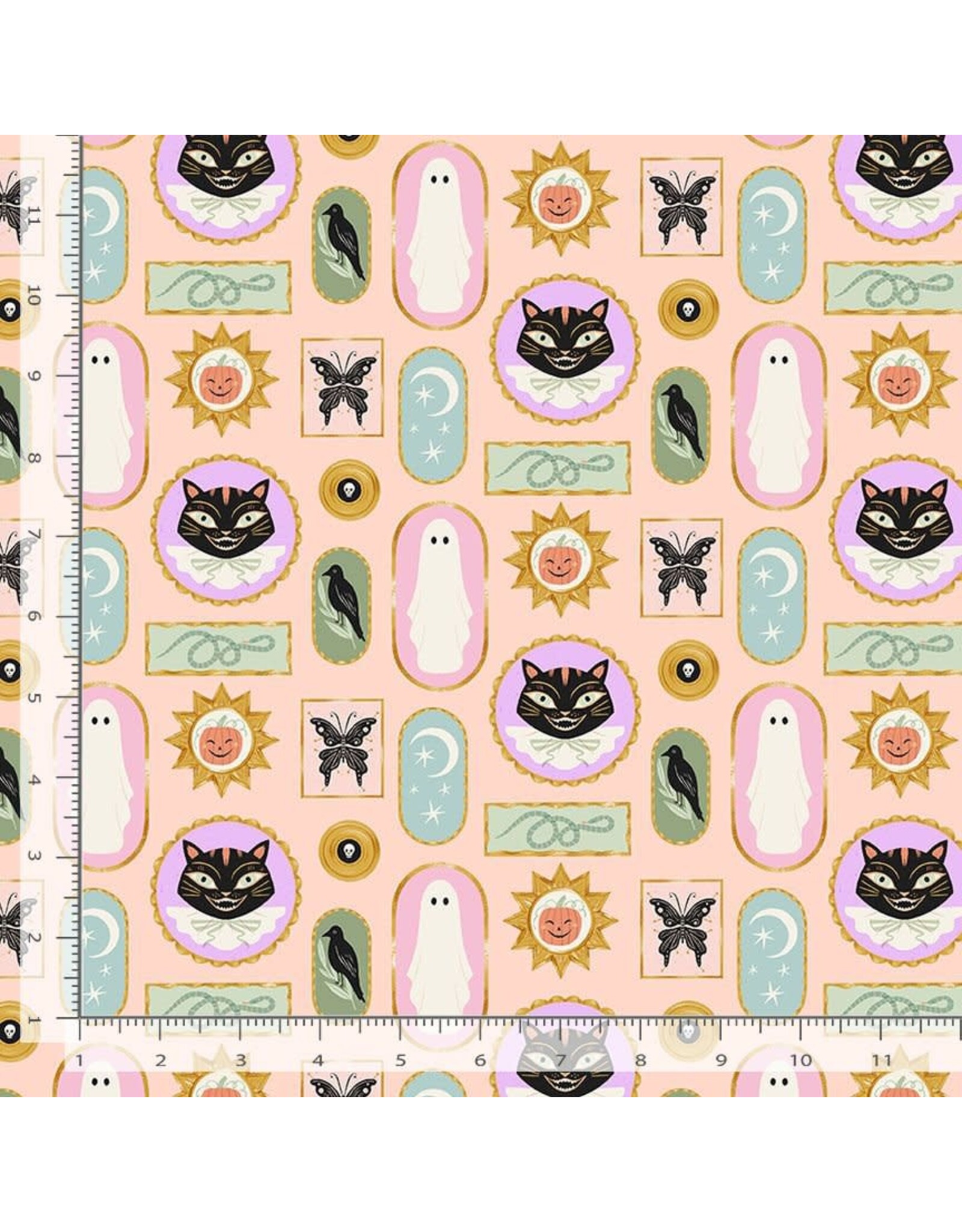 Faye Guanipa Harvest Moon, Spooky Frames in Blush, Fabric Half-Yards