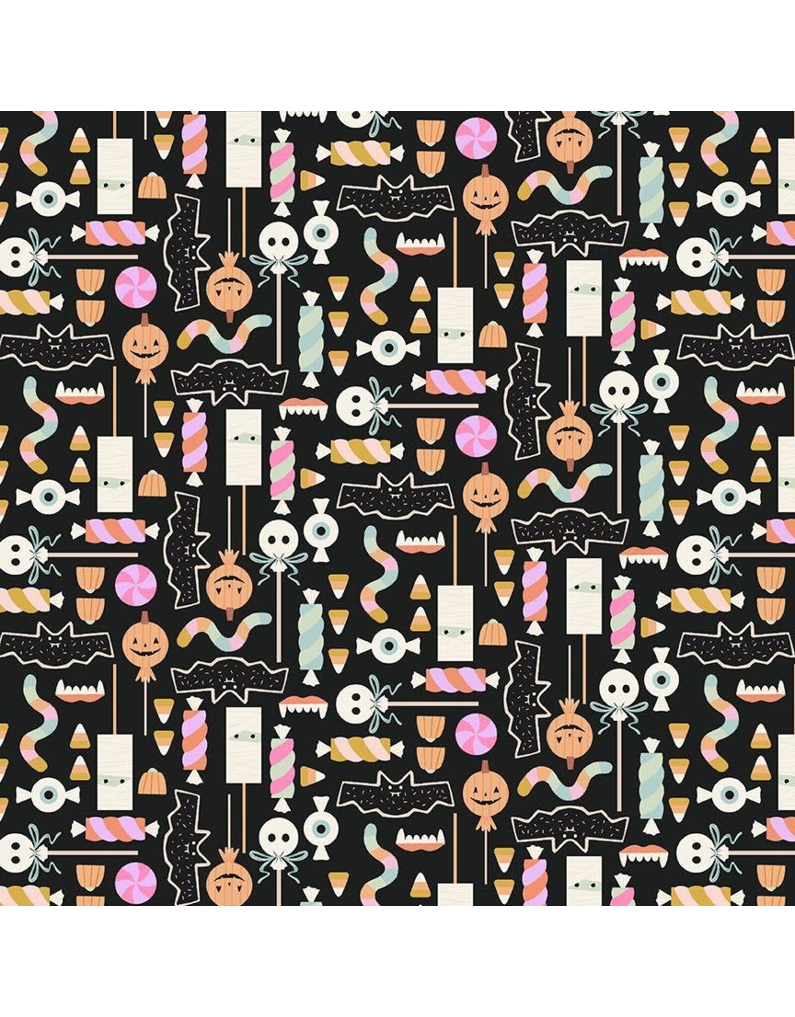 Faye Guanipa Harvest Moon, Halloween Candy in Tar, Fabric Half-Yards