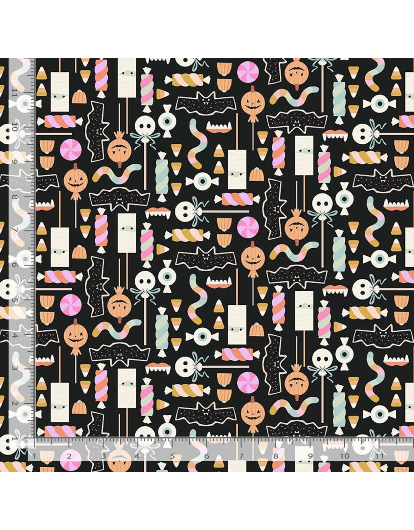 Faye Guanipa Harvest Moon, Halloween Candy in Tar, Fabric Half-Yards